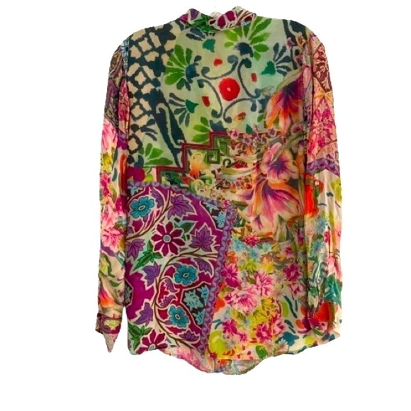 Johnny Was Boho Multi Colored Floral patchwork Print Button Down Shirt - Picture 5 of 14